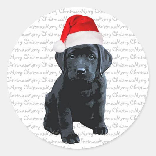 Zwart Lab Vrolijk Kerstmis Puppy Santa Dog Labrado Ronde Sticker (Voorkant)