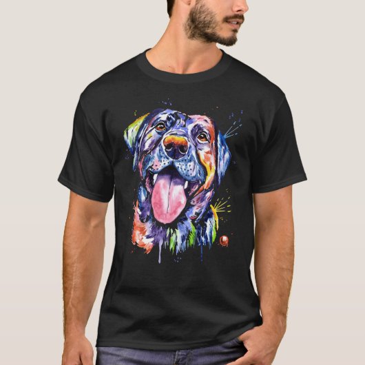 Zwart Lab Waterverf Pet Portrait Painting T-shirt (Voorkant)