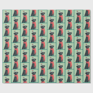 Zwart Lab-winterpatroon Cadeaupapier