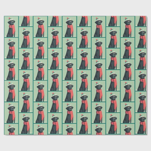 Zwart Lab-winterpatroon Cadeaupapier (Vlak)