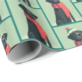 Zwart Lab-winterpatroon Cadeaupapier (Rol Hoek)