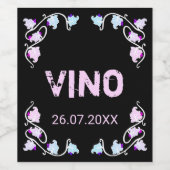 Zwart label druivenwijnstokken wijn etiket (Enkel label)