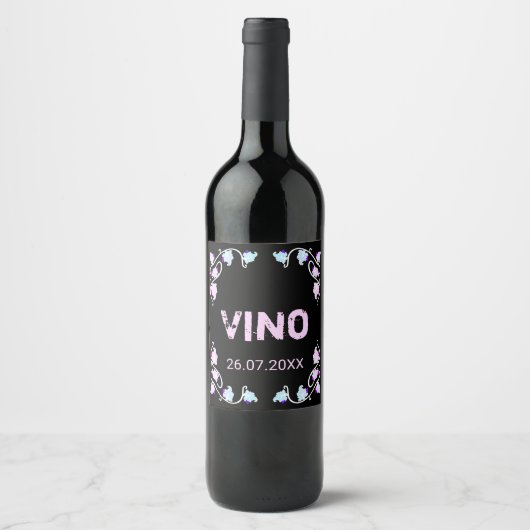 Zwart label druivenwijnstokken wijn etiket (Voorkant)