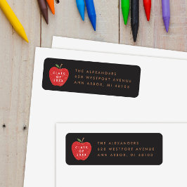 Zwart label met afstudeeradres voor kleuterschool