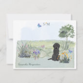 Zwart labradoodle Dog Butterfly Monogram & naam Notitiekaartje (Voorkant)