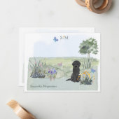 Zwart labradoodle Dog Butterfly Monogram & naam Notitiekaartje (Voorkant / Achterkant in situ)