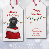 Zwart Labradoodle Dog in Santa Bag Cadeau Labels Cadeaulabel