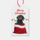 Zwart Labradoodle Dog in Santa Bag Cadeau Labels Cadeaulabel (Voorkant)