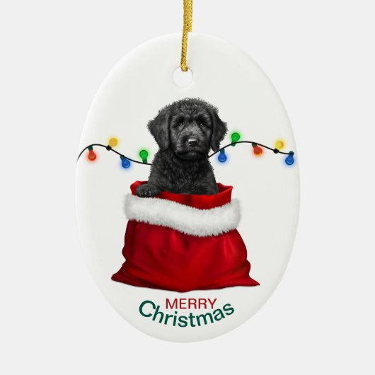 Zwart Labradoodle Hond Vakantie Geschenk Bag Keramisch Ornament (Voorkant)