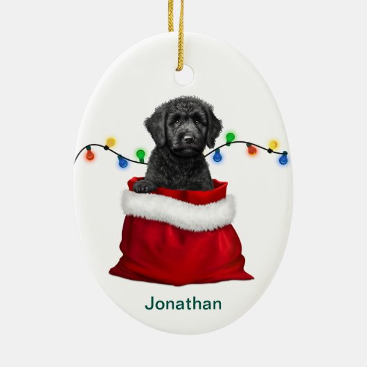 Zwart Labradoodle Hond Vakantie Geschenk Bag Keramisch Ornament (Achterkant)