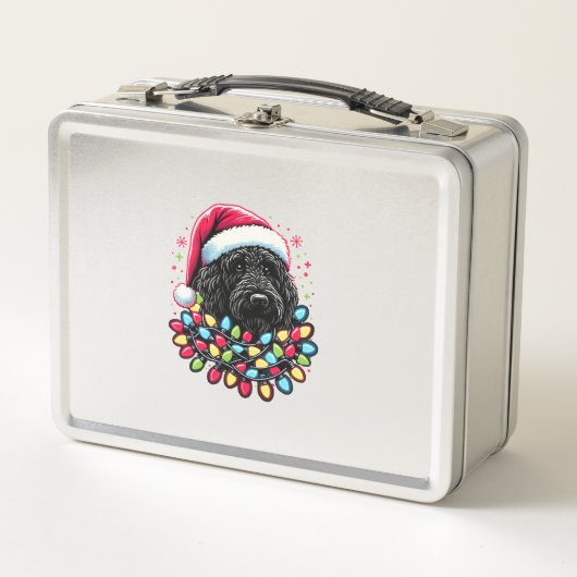 Zwart Labradoodle Kerstboom Kerstverlichting Doodl (Voorkant)
