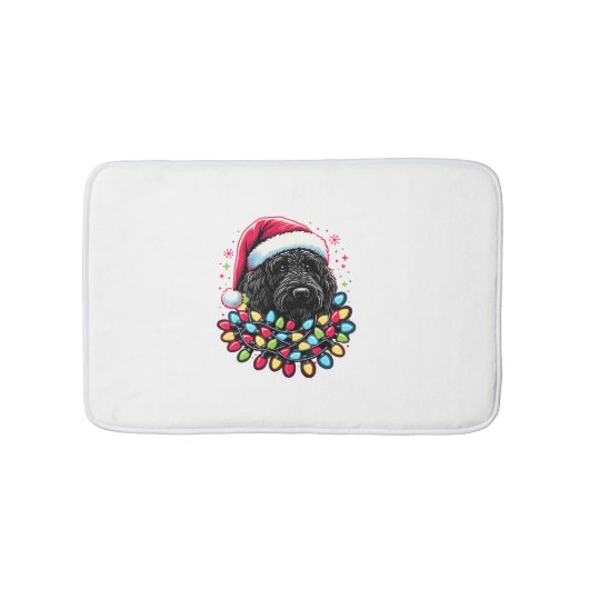 Zwart Labradoodle Kerstboom Kerstverlichting Doodl Badmat (Voorkant)