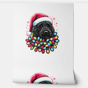 Zwart Labradoodle Kerstboom Kerstverlichting Doodl Behang