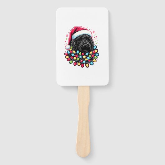Zwart Labradoodle Kerstboom Kerstverlichting Doodl Handwaaier (Voorkant)