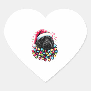 Zwart Labradoodle Kerstboom Kerstverlichting Doodl Hart Sticker