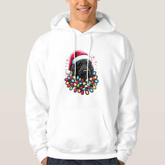 Zwart Labradoodle Kerstboom Kerstverlichting Doodl Hoodie (Voorkant)