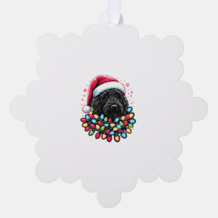Zwart Labradoodle Kerstboom Kerstverlichting Doodl Ornament Kaart