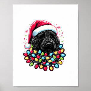 Zwart Labradoodle Kerstboom Kerstverlichting Doodl Poster