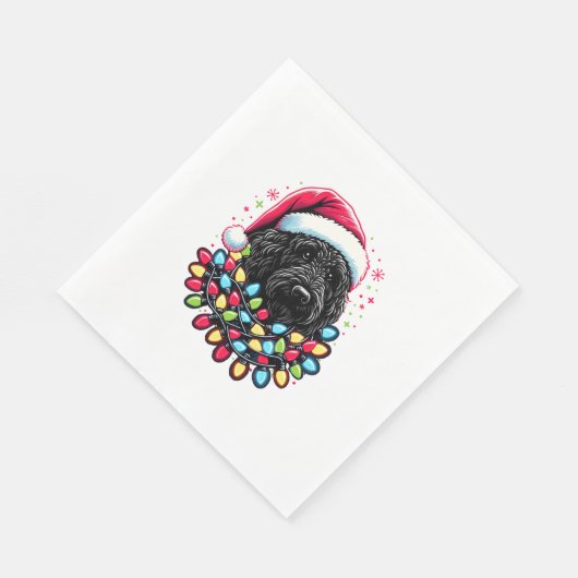 Zwart Labradoodle Kerstboom Kerstverlichting Doodl Servet (Hoek)