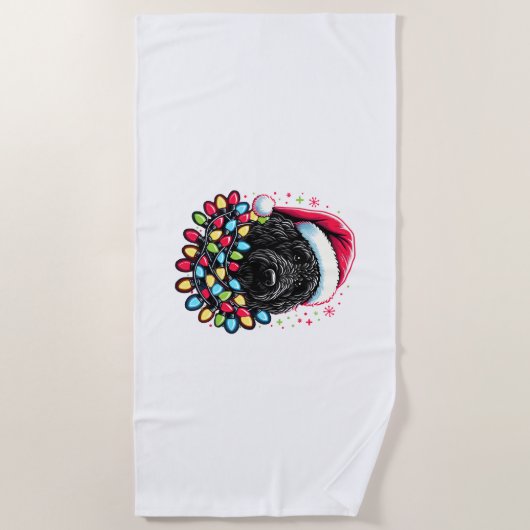 Zwart Labradoodle Kerstboom Kerstverlichting Doodl Strandlaken (Voorkant)