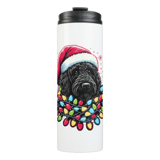Zwart Labradoodle Kerstboom Kerstverlichting Doodl Thermosbeker (Voorkant)