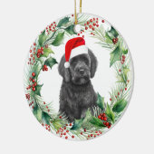 Zwart Labradoodle Puppy Holly Krans Kerstmis Keramisch Ornament (Links)