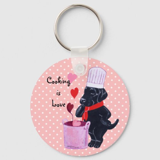 Zwart labrador Chef Painting Sleutelhanger (Voorkant)