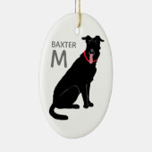 Zwart Labrador Dog Monogram Naam Initiaal Kerst Keramisch Ornament (Rechts)