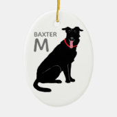 Zwart Labrador Dog Monogram Naam Initiaal Kerst Keramisch Ornament (Voorkant)