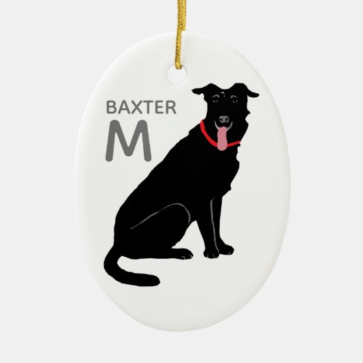 Zwart Labrador Dog Monogram Naam Initiaal Kerst Keramisch Ornament (Voorkant)
