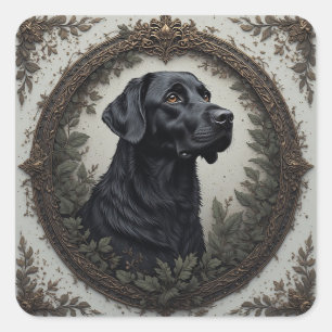 Zwart Labrador Elegant Gestyled Portret Vierkante Sticker