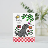 Zwart labrador en groen briefkaart (Staand voorkant)