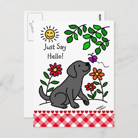 Zwart labrador en groen briefkaart (Voorkant / Achterkant)