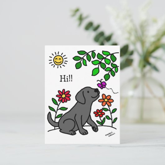 Zwart labrador en groen briefkaart (Staand voorkant)