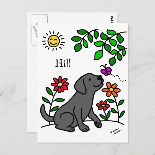 Zwart labrador en groen briefkaart (Voorkant / Achterkant)