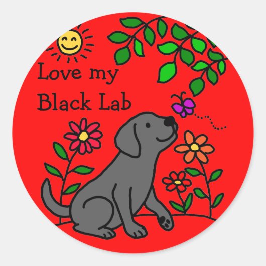 Zwart labrador en groen ronde sticker (Voorkant)