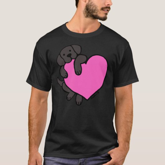 Zwart labrador en roze hart t-shirt (Voorkant)