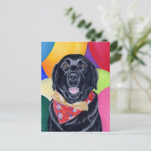 Zwart labrador gelukkig geboorte schilderij briefkaart (Staand voorkant)