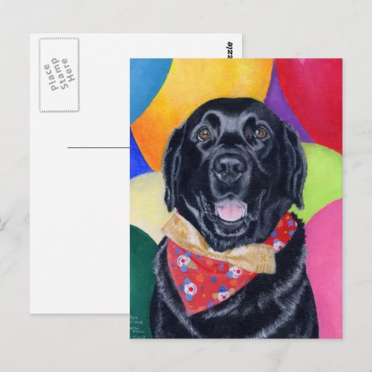 Zwart labrador gelukkig geboorte schilderij briefkaart (Voorkant / Achterkant)