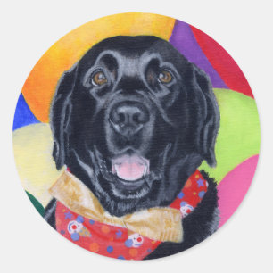 Zwart labrador gelukkig geboorte schilderij ronde sticker