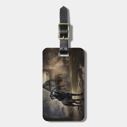 Zwart labrador halloween eng bagagelabel (Voorkant verticaal)