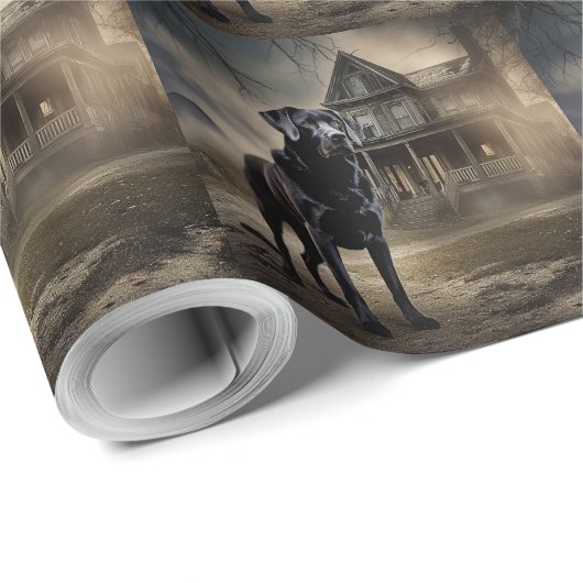 Zwart labrador halloween eng cadeaupapier (Rol Hoek)
