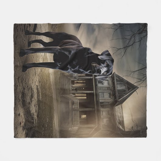Zwart labrador halloween eng fleece deken (Voorkant (Horizontaal))