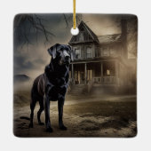 Zwart labrador halloween eng keramisch ornament (Achterkant)