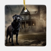 Zwart labrador halloween eng keramisch ornament (Voorkant)