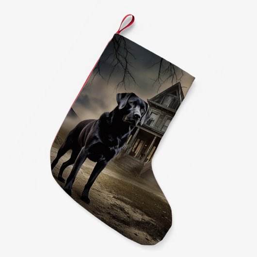 Zwart labrador halloween eng kleine kerstsok (Voorkant (Hangend))