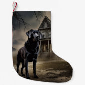 Zwart labrador halloween eng kleine kerstsok (Voorkant)