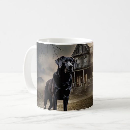 Zwart labrador halloween eng koffiemok (Voorkant links)