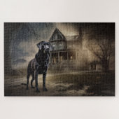 Zwart labrador halloween eng legpuzzel (Horizontaal)