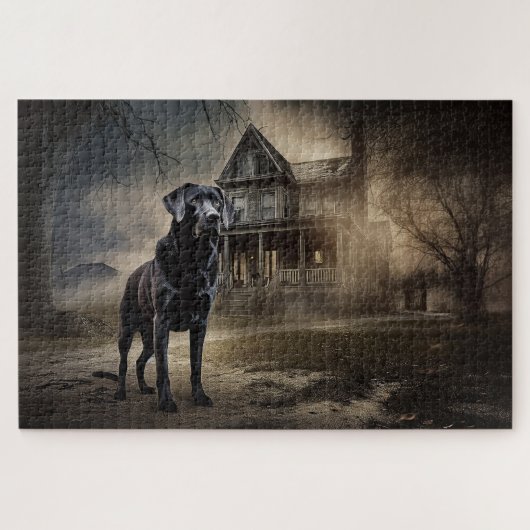 Zwart labrador halloween eng legpuzzel (Horizontaal)